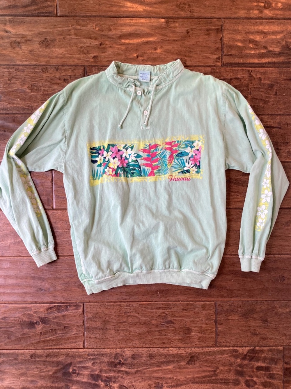 Vintage Crazy Shirts Small Made In USA Hawaiian Sweatshirt Key Lime Dyed